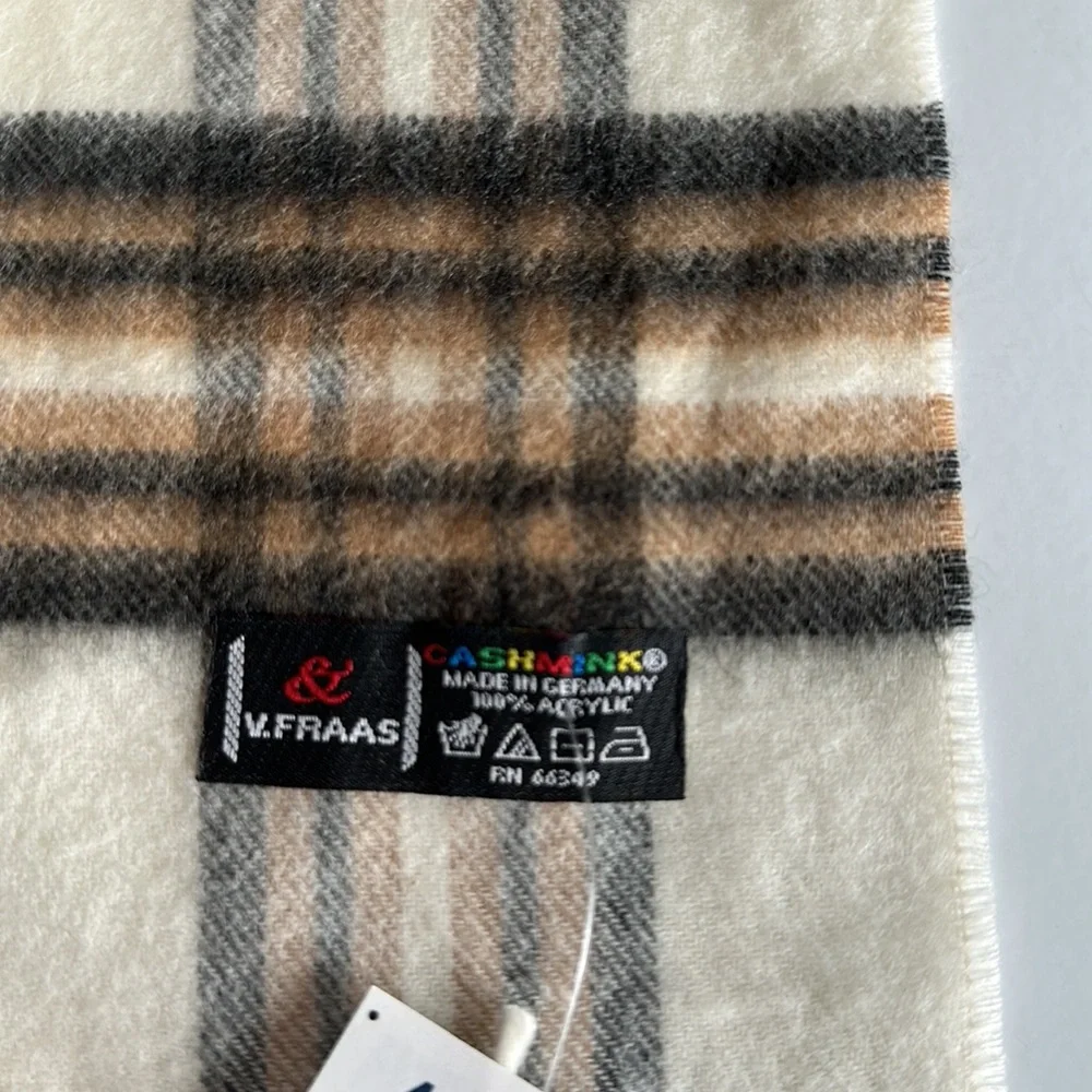 V. FRAAS cashmink super soft acrylic plaid scarf made Germany 🇩🇪 15.5 x 65in